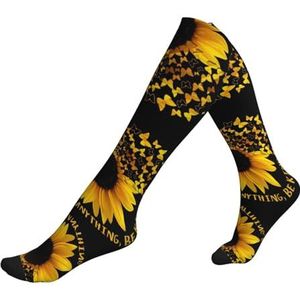 ASFgda Compressie vlinder- en zonnebloemprint sokken voor dames en heren, 15-20 mmhg (1 paar) beste ondersteuning voor hardlopen, fietsen, werk en fitness