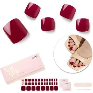 NAILOG Semi Cured Gel Nagelstrips, teennagellakstrips met glanzende gel-afwerking, 32 stuks Long Lasting Pedi Nail Wrap, Rouge Noir