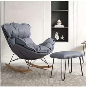 TINGMIAN Vrijetijdsbank Woonkamer Schommelstoel Glijder Schommelstoel met Hoge Rugleuning Fauteuil met Ottomaanse, Mid Century Stoffen Schommelstoel Fauteuils Met Massief Houten Poten(Dark Gray)