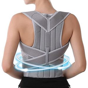 Schouder Houding Corrector Lumbale Wervelkolom Ondersteuning Riem Volledige Rug Orthopedische Brace Scoliose Kyfose Corset Dames Heren Rugpijn Verlichting (Grijs XX)