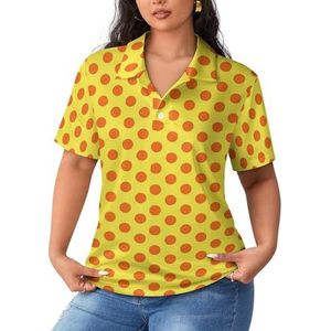 Oranje Stip op Geel Vrouwen Sport Shirt Korte Mouw Tee Golf Shirts Tops Met Knoppen Workout Blouses