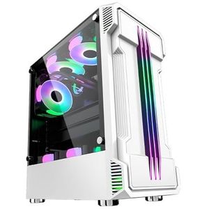 Mid-Tower Computerbehuizing ATX; Micro-ATX, Gehard Glazen Zijpaneel, Raster Frontpaneel, Gesplitste Kaststructuur, Verticale GPU-beugel(White)