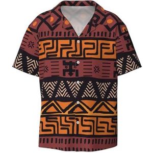 ZEEHXQ Grijs Tribal Print Mens Casual Button Down Shirts Korte Mouw Rimpel Gratis Zomer Jurk Shirt met Zak, Afrikaanse modderdoek tribal, S