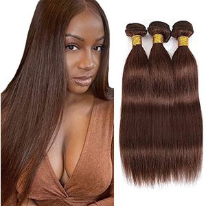 Evaxilc Straight Human Hair Bundles Echt Braziliaans haar Human Hair 3 Bundles Totale 300g Brazilian Unprocessed Virgin Hair Extensions #4 Brown Bundles (30 32 34 Orlach)