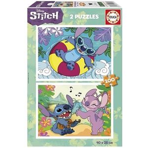 Educa - Disney Stitch | Set van 2 puzzels voor kinderen met 100 stukjes, afmetingen: 40 x 28 cm, aanbevolen vanaf 6 jaar (19998)