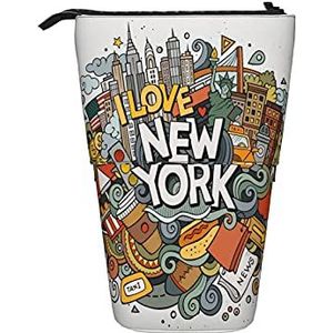 351 Stand Up Potlood Houder New York Cartoon Doodles Amerikaanse Make-up Tas Lichtgewicht College Cosmetica Pouch met Rits Jongens Potlood Pouch, Etui 1837, Eén maat