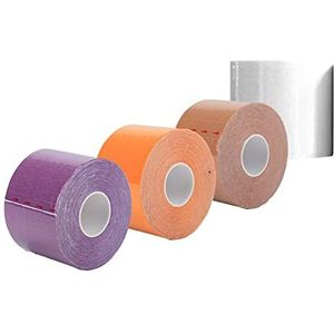 Elastische sporttape, comfortabel Voorkom spierspanning Atletische sporttape Verlicht spierpijn die aan de huid blijft kleven voor hardlopen voor basketbal(4 stuks Wit Huidskleur Oranje Paars)