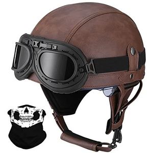 Lederen Halve Helm - Retro - ECE Goedgekeurd - Voor Mannen en Vrouwen - Scooterhelm