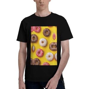 CKGODGF Donut print heren katoenen T-shirt, casual en comfortabel korte mouw, geschikt voor fitness en dagelijks gebruik, Zwart, S