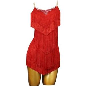 Yhwacyznm Bretels Latijns Amerikaanse dansoutfit Dames Cha Cha danskleding met open rug Balzaalkleding met kwastjes Zacht ademend Tango Salsa dansrok,Rood,L
