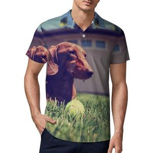 Teckel hond spelen tennisbal heren golf poloshirt slim fit T-shirts korte mouw casual print tops S