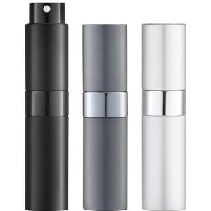 Toureal 8ML lege parfumfles (3 stuks), mini-verstuiver voor reizen, verstuiver (zwart, diepgrijs, zilver)