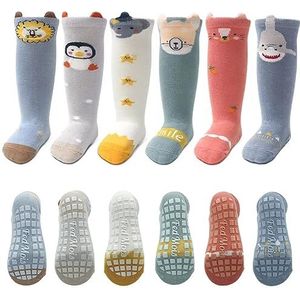 FedMois 6 paar Baby kinderen sokken kniehoog kniekousen met anti slip grip katoen, haai, 0-12 maanden