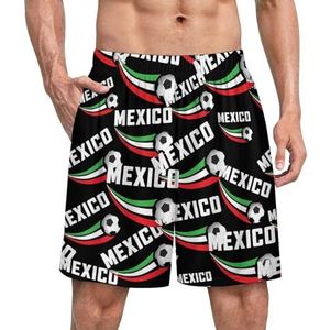 Mexico Vlag Voetbal Grappige Pyjama Shorts Voor Mannen Pyjama Bottoms Heren Nachtkleding Met Zakken Zacht