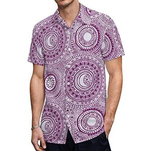 Lila Mandala Stars And Moons Heren Hawaiiaanse Shirts Korte Mouw Casual Shirt Button Down Vakantie Strand Shirts 2XL