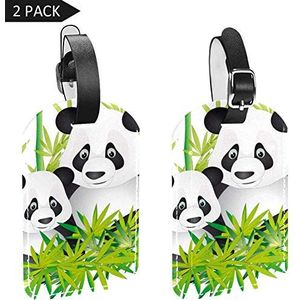 PU lederen bagagelabels naam ID-labels voor reistas bagage koffer met rug Privacy Cover 2 Pack,Leuke moeder en kind Panda