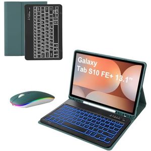 Toetsenbordhoes Voor Samsung Galaxy Tab S10 FE Plus 13,1 Inch 2025 Model (SM-X620/X626), 7-Kleuren Achtergrondverlichting, Afneembaar Toetsenbord, Tabletmuis,Green1