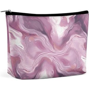 JKLQWH Lederen make-up tas waterdichte cosmetische tas voor vrouwen parel paars marmer open platte toilettas draagbare tas met rits make-up organizer case voor reisaccessoires, parel paars marmer