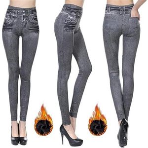 Denim legging - Thermische fleece denim jegging, fleece gevoerde jegging dames winter hoge taille elastische jeanslegging (Color : Gray, Size : L/XL)