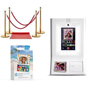 HP Sprocket Fotohokje Instant kleurenfotoprinter (Wit) + Zinkpapier (100 vellen) + Rode Loper (1)