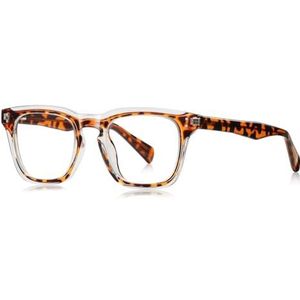 moomoobird Mode Bril voor Mannen TR90 Frame Trendy Vierkante Bril Frame Mannelijke UV400 Lens, Luipaard met helder