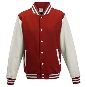 Just Hoods Varsity Jacket Collegejack, uniseks, FIRE RED/WHITE, M