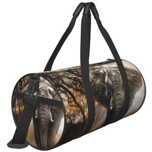 Tropische Afrikaanse Olifant Print Reizen Plunjezakken met Zak en Verstelbare Riem Grote Gym Bag Mode Yoga Tas voor Vrouwen Mannen, Zwart, Eén maat