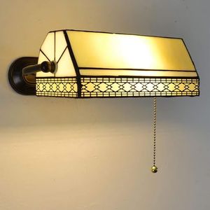 Tiffany Stijl Wandlamp Met Uittrekbare Schakelaar, Mediterrane Landelijke Bankier's Lamp, Met Gekleurde Glazen Lampenkap, E27 Retro Wandlamp