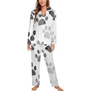 Hond Poot Print Zwart Wit Vrouwen Lange Mouw Button Down Nachtkleding Zachte Nachtkleding Lounge Pyjama Set L