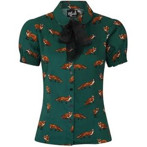 Hell Bunny Vixen Vos Retro Vintage Jaren 1950 Blouse Top - Groen (4XL)