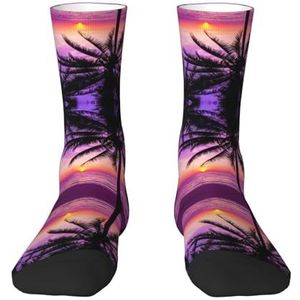 Palmbomen bij zonsondergang volwassen grappige 3d sokken crew sokken nieuwigheid sokken gag geschenken, zachte gezellige sokken., 2 Zwart-2, Eén Maat