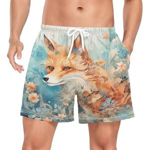 Niigeu Daisy Flower Baby Fox Zwembroek voor heren, sneldrogend, met zakken, Leuke mode, XL