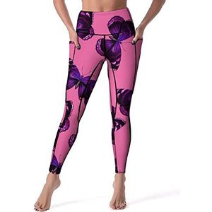 Paarse vlinder dames yoga broek hoge taille legging buikcontrole workout running legging XL