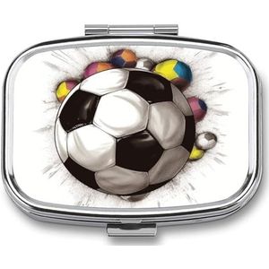 Voetbal Tekening Pil Doos Pil Case Leuke Pil Organizer Pil Houder Geneeskunde Pil Organizer Pil Container Dagelijkse Pil Organizer Kleine Pillendoos Pil Case voor Portemonnee Pocket