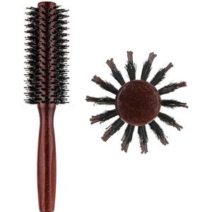 Xushengsheng Varkenstanden, ronde borstel, kleine ronde haarborstel, antistatische krullende haarrolkam, mini-ronde borstel met houten handvat