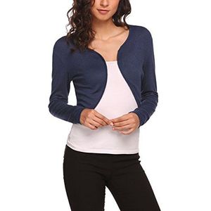 Hotouch Bolero voor dames korte schouder jas lange mouwen vest gebreid schouderophalen festival over jurk marineblauw M