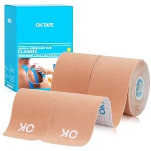 OK TAPE Kinesiologie Tape 25cm Voorgemaakt, 20 Strips, Katoen Elastisch Atletisch Tape Latexvrij, 2 Rollen, 5cm x 5m, Beige