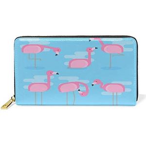 Leuke roze flamingo vogel lederen Womens rits portefeuilles koppeling munt geval