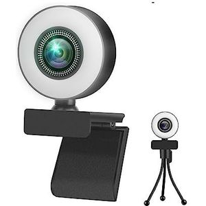 USB-webcamera Webcam 1080P 2K 4K HD Webcam Met Ring Invullicht Laptop PC Computer Live-uitzending Camera Video Webcamera Microfoon Web Cam Voor conferenties, opname(2K Tripod 3 Light)