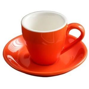 RaamKa Kop en schotel set 80ml keramische koffiekop en schotel kopjes porselein middag theekopje ontbijt melk mok schattig aardewerk mokken theekop en schotels (maat : 80 ml, kleur: oranje)