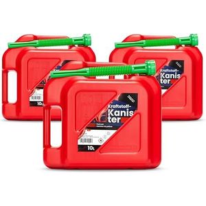 DQ-PP Brandstofjerrycan met flexibele schenktuit, 3 x 10 liter, rood, benzine-jerrycan, reservejerrycan, UN-goedkeuring, dieseljerrycan