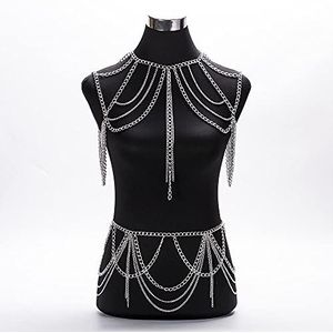 Waist Chain Chain Belt Body Chain Belly Chain Sexy Body Chain Harnas Vrouwen Mode Borst Voor Ornamenten Vrouwelijke Wais Sieraden Festival Rave Outfit Goth Accessoires-Zilvere Kleur