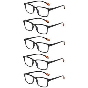 XYZ Eyewear Set van 5 Leesbrillen - Dames - Heren - Leesbrillen - Trendy - Lees bril - Leesbril met sterkte - Voordeel - Grip - Met sterkte (Zwart, Sterkte +2.00)