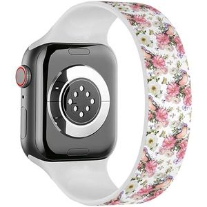Solo Loop band compatibel met alle series Apple Watch 38/40/41mm (Pink Flowers Bird) rekbare siliconen band band accessoire, Siliconen, Geen edelsteen