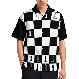 Zwart-wit lay-out van een schaakbord Hawaiiaans shirt voor mannen zomer strand casual korte mouw button down shirts met zak