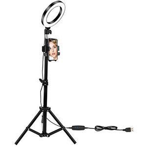 Ring Light with Stand, 6"" Selfie LED Ring Light with Tripod Stand+Phone Holder+Remote Control, 10 Levels of Dimming Brightness, 3 Color Light Modes, for YouTube/Makeup/Live Broadcast/Tattoo/VLOG