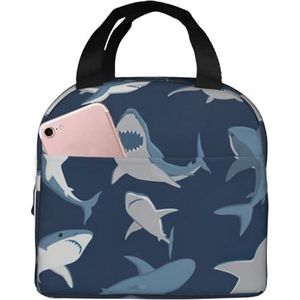 YJxoZH Ocean Shark Print Lunch Bag Box voor Vrouwen Mannen Herbruikbare Geïsoleerde Tote Bag Grote Capaciteit Fortravel Werk Picknick