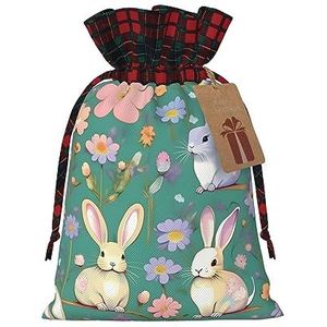 Bloemen konijntjes vogels herbruikbare geschenktas-trekkoord kerstcadeau tas, perfect voor feestelijke seizoenen, kunst & ambachtelijke tas