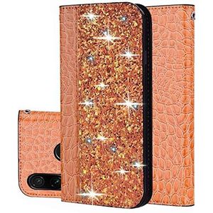 Mobiele telefoon lederen hoesje voor Xiaomi Redmi 7 / Redmi Y3 krokodil textuur Glitter Poeder Horizontale Flip lederen hoesje Cover Holster met kaartsleuven en houder, ORANJE
