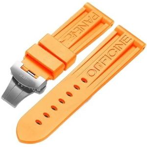 24mm rubberen horlogeband geschikt for Panerai PAM-band Zwart siliconen riem Vlindersluiting Vouwgesp Withlogo Mannen Horlogeaccessoires(Color:Orange-Silver)